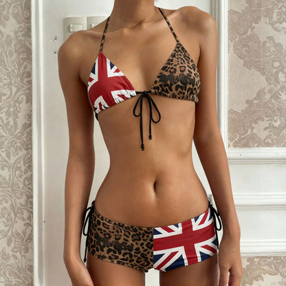Leopard Print Color Block Bikini Set