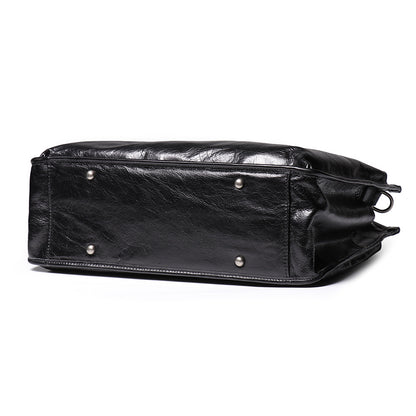 Leather Men's Business Laptop Briefcase with Shoulder Strap