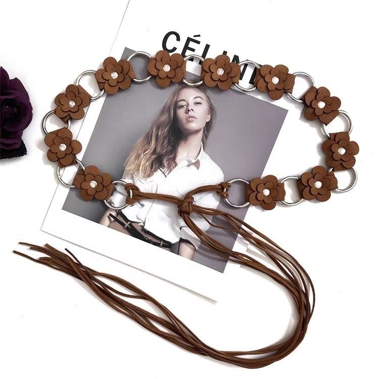 Women’s Floral Tie Waist Belt with Metal Rings