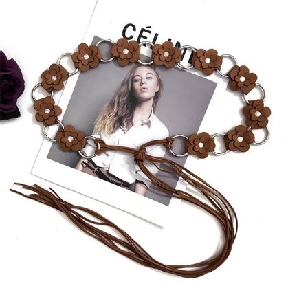 Women’s Floral Tie Waist Belt with Metal Rings