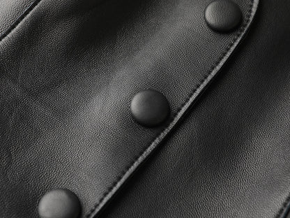 Women Genuine Leather Tube Top Black Bustier with Straps