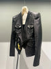 Women Leather Bomber Belted Jacket Black Moto Blazer for Women