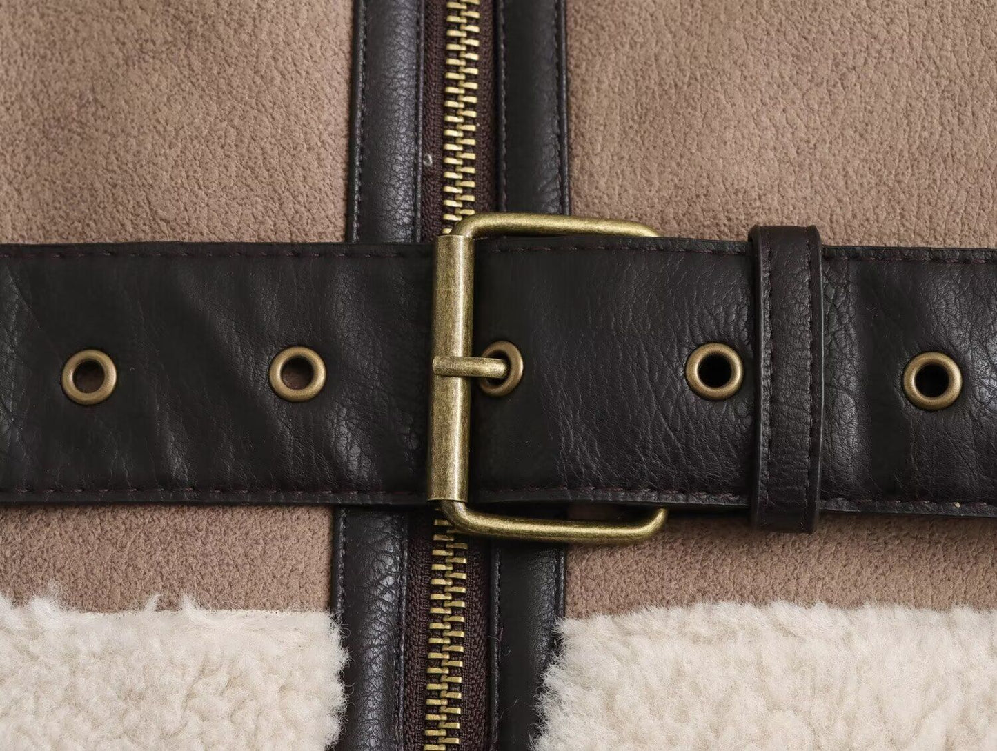 Brown Faux Leather Bomber Jacket for Women with Faux Fur Collar