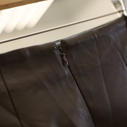 Leather Mini Skirt with Asymmetrical Front Zipper