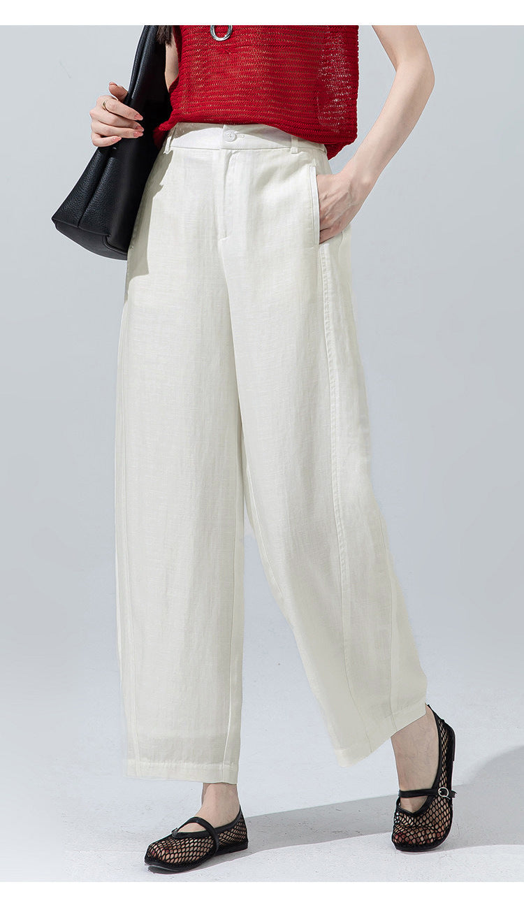 Women’s linen pants with cropped wide leg drape