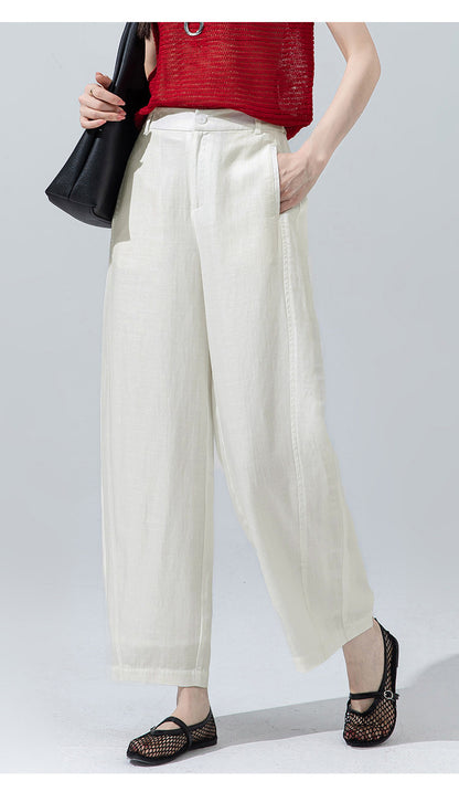 Women’s linen pants with cropped wide leg drape