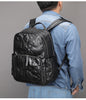 Genuine Black Leather Men’s Backpack with Trolley Sleeve