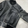 Women Leather Bomber Jacket Black Slim Fit Moto Coat