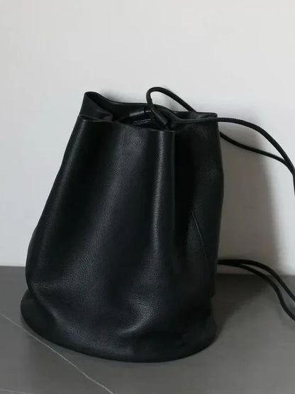 Black Leather Bucket Backpack Purse
