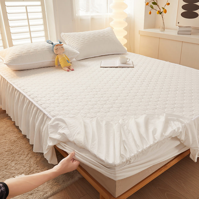 Quilted Fitted Sheet with Bed Skirt Mattress Cover