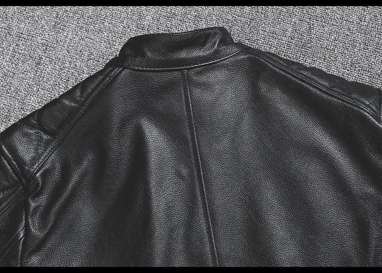 Men’s Genuine Leather Biker Jacket with Racing Stripes