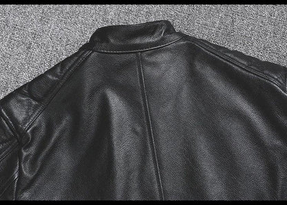 Men’s Genuine Leather Biker Jacket with Racing Stripes