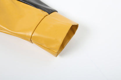 Yellow and Black Faux Leather Biker Jacket Women