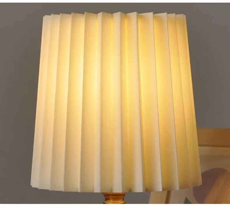 Vintage pleated wood column table lamp