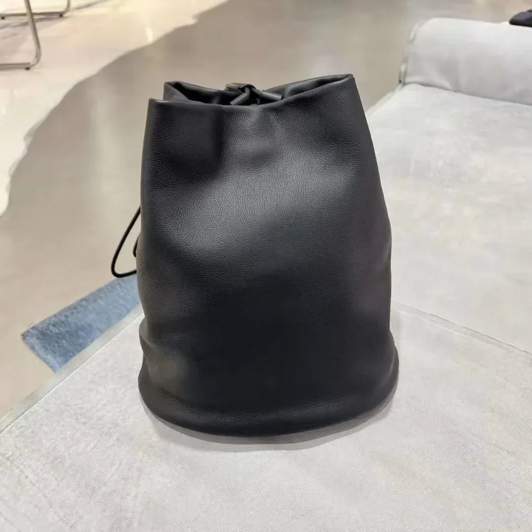 Black Leather Bucket Backpack Purse