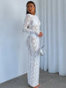 Sheer long sleeve lace maxi dress for women