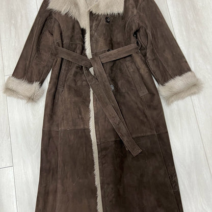 Women Suede Jacket Long Sheepskin Coat
