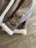 Brown faux shearling aviator leather bomber jacket