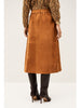 Corduroy Midi Skirt High Waist Button Front Brown A-Line