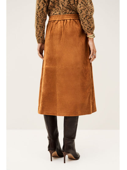 Corduroy Midi Skirt High Waist Button Front Brown A-Line