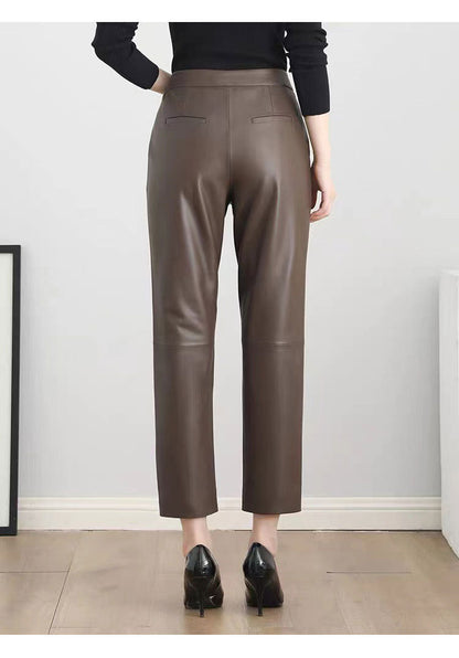 Women’s High Waisted Black Cropped Leather Pants