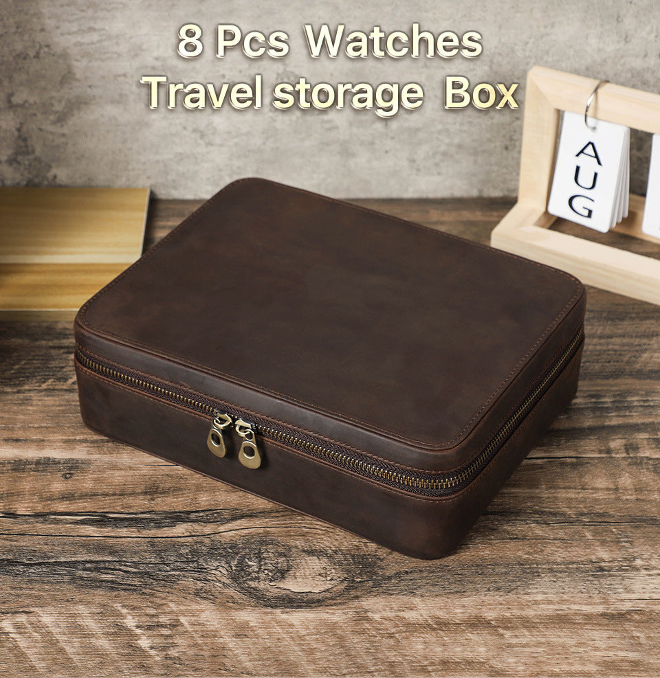 Men’s Leather 8 Slot Luxury Watch Box Travel Case Organizer