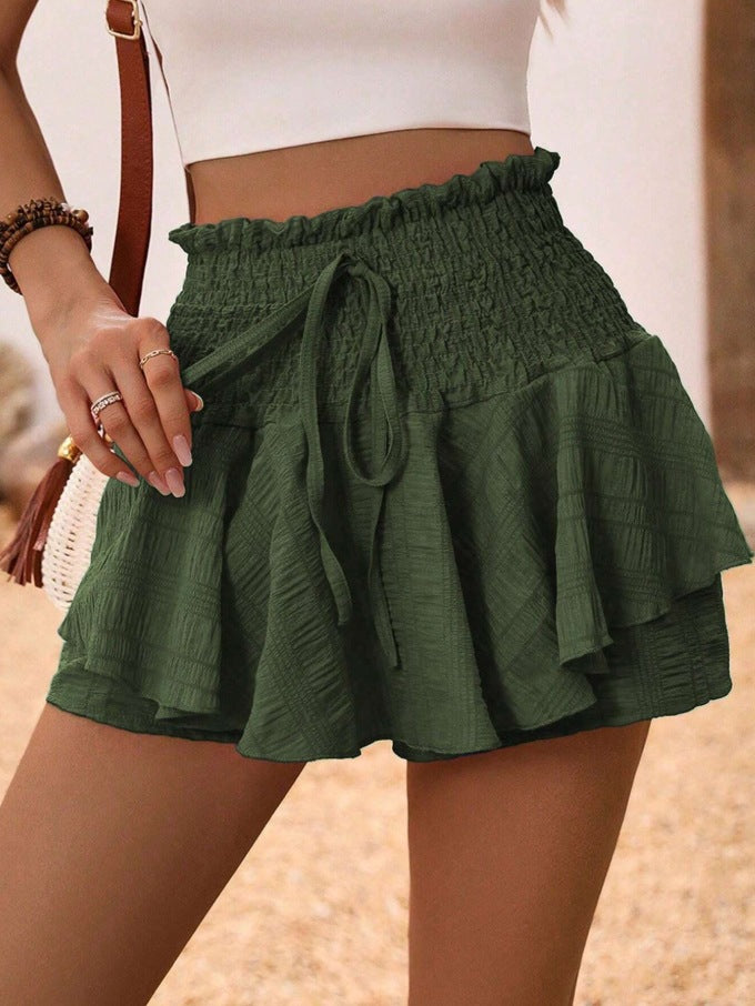 Ruffle Hem Smocked High Waist Skort for Women