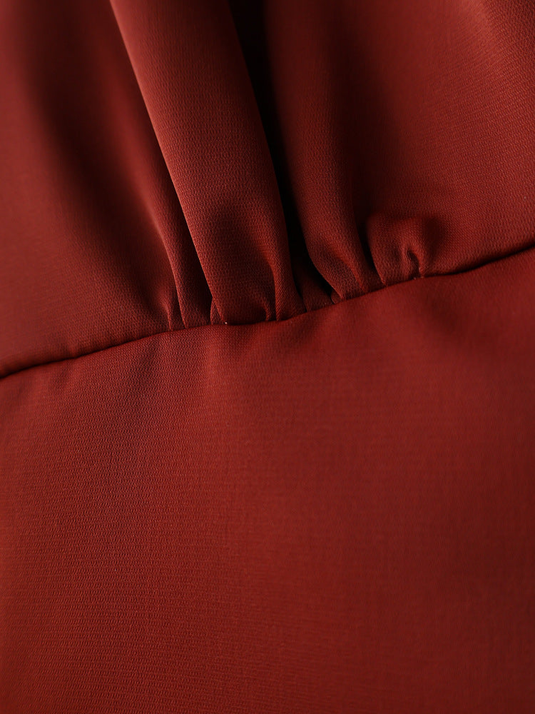Women’s V-Neck Lantern Sleeve Blouse with Fitted Waist and Button Detail