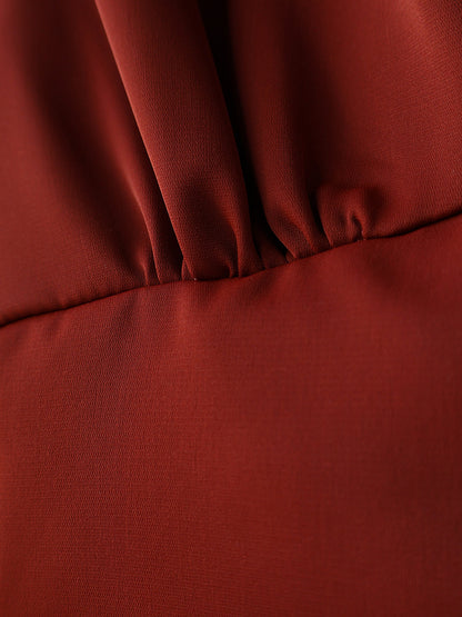 Women’s V-Neck Lantern Sleeve Blouse with Fitted Waist and Button Detail