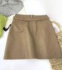 Genuine Leather A-Line Mini Skirt With Belt