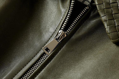 Women Genuine Leather Workwear Vest With Woven Collar