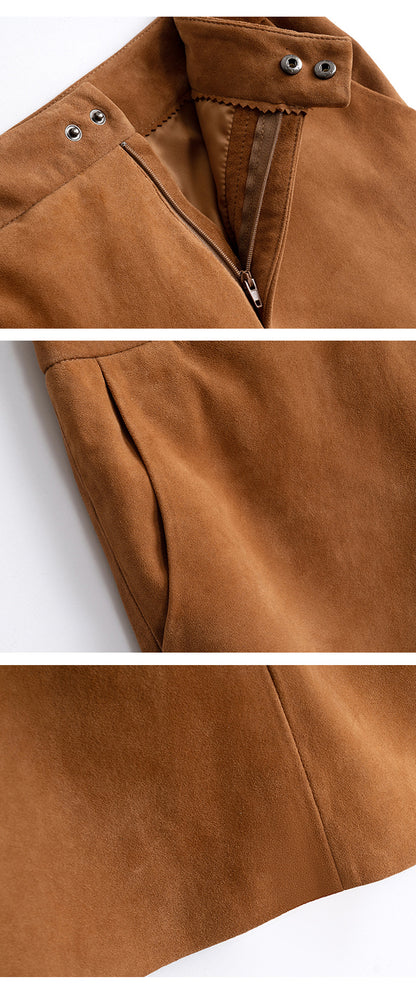 Genuine Suede Leather Mini Skirt High Waist for Women