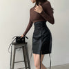 Leather Wrap Knot Side Skirt