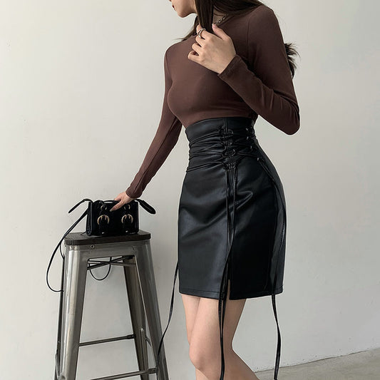 Leather Wrap Knot Side Skirt