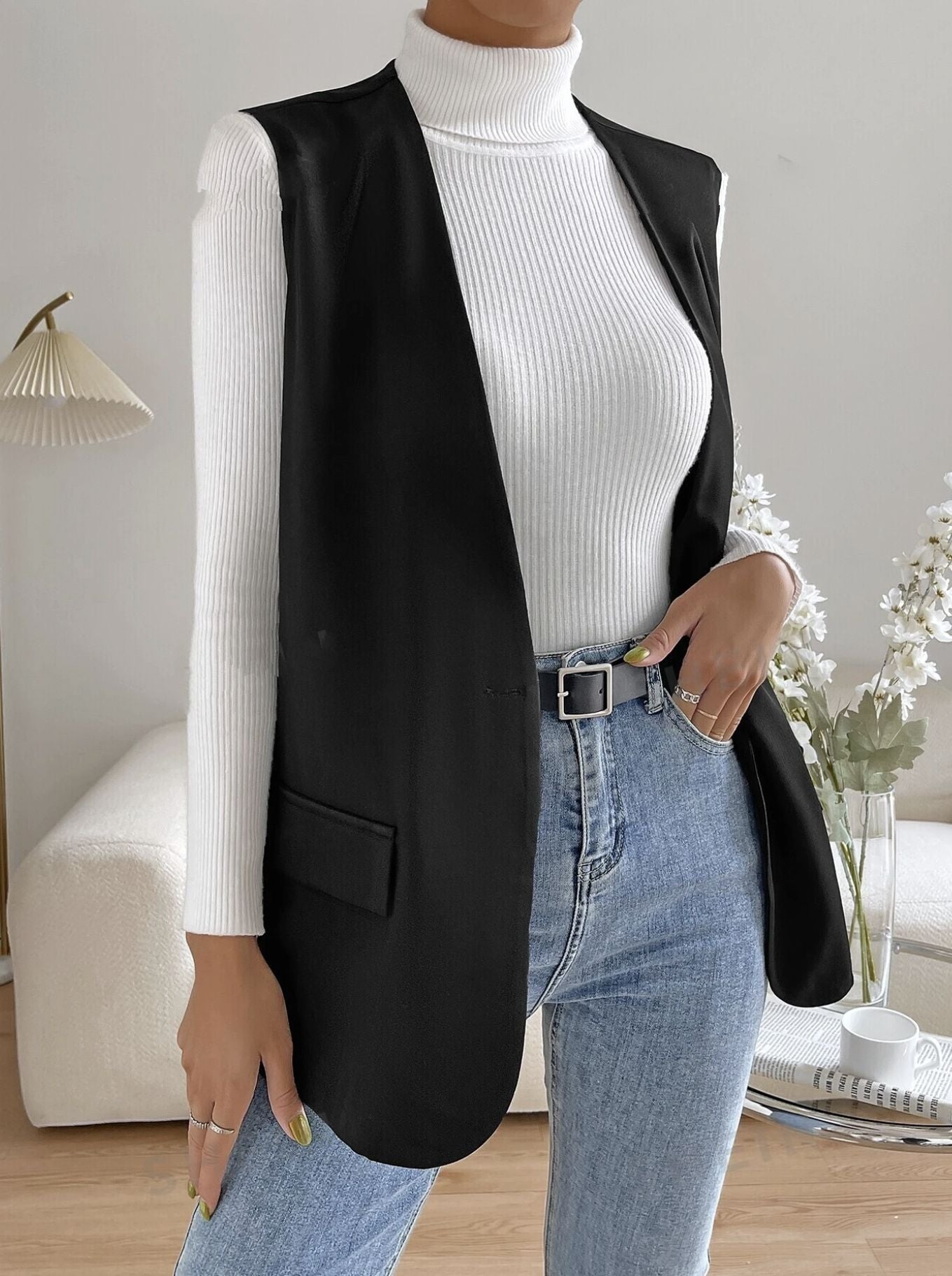 women's oversized v neck vest