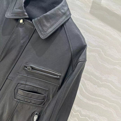 Retro Modern Genuine Leather Motorcycle Jacket Unisex