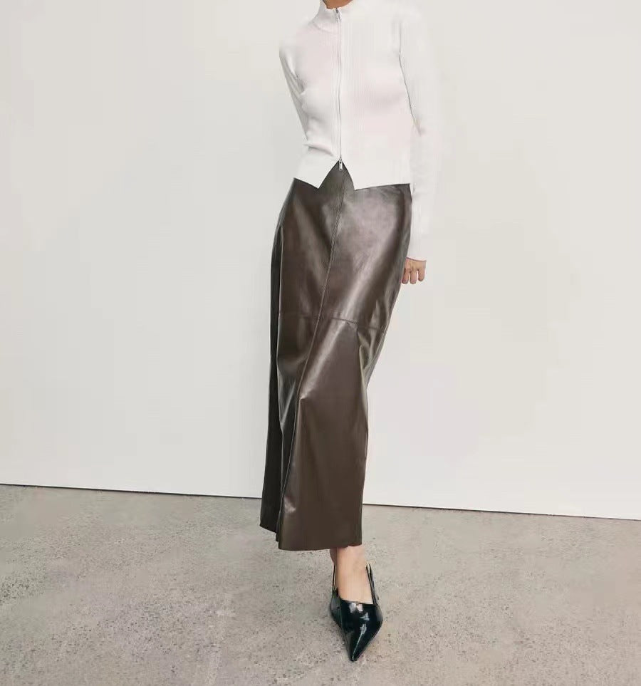 High Waisted Leather Maxi Skirt