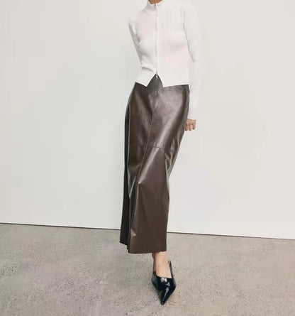 High Waisted Leather Maxi Skirt