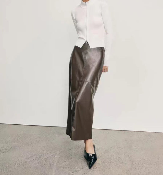 High Waisted Leather Maxi Skirt