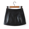 Black PU Leather Mini Skirt with Slit High Waisted
