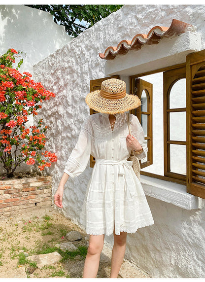 women summer dress white lace loose fit