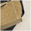 Woven Straw Beach Bag with PU Leather Trim