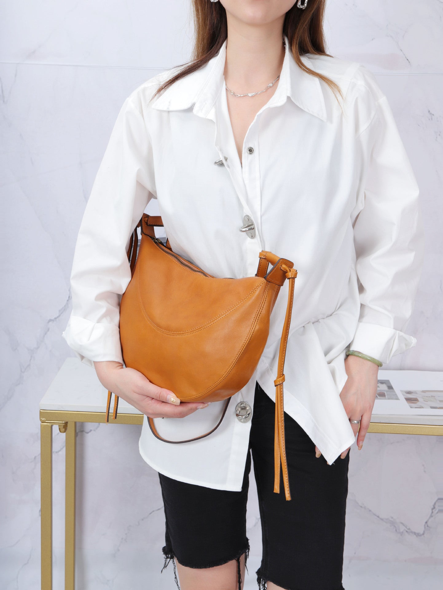 Women Soft Leather Dumpling Crossbody Bag