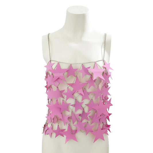 Pink Star Sequin Chain Mesh Festival Outfit Set 1