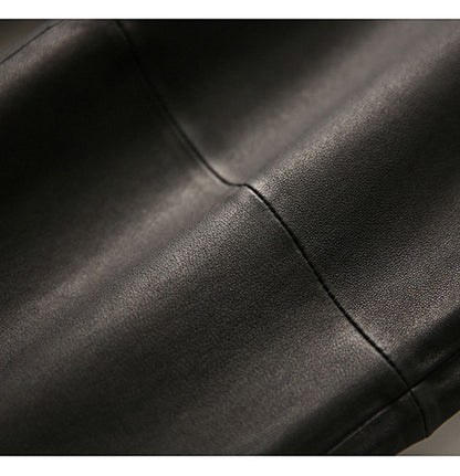 Women’s Brown Stretch Leather Pants High Waisted