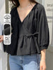 Tie Side Bishop Sleeve Wrap Peplum Blouse Shirt