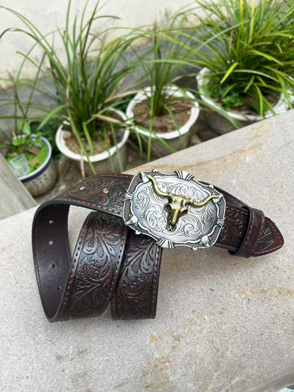 Men’s Western Bullhead Genuine Leather Belt