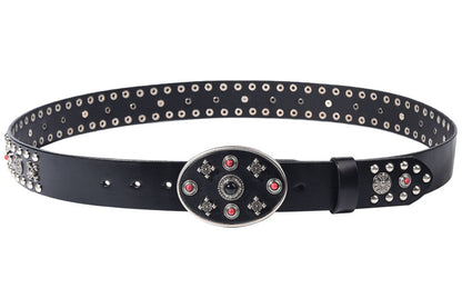 Black Leather Biker Belt with Rivets for Men and Women