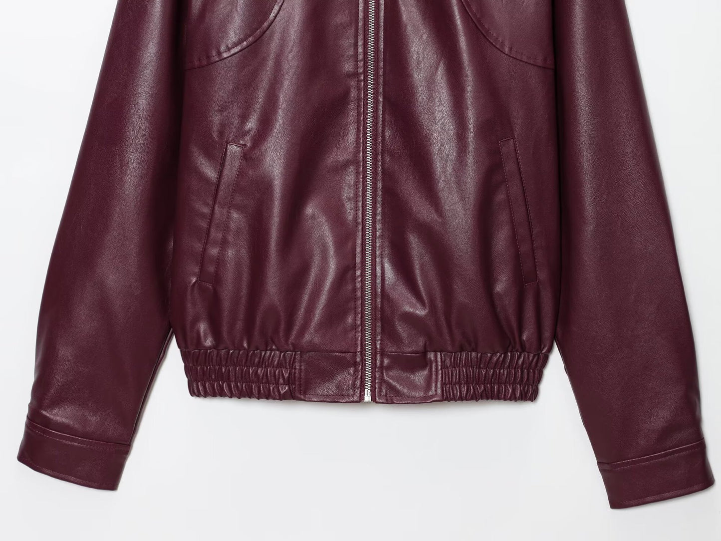 Women Faux Leather Wide Lapel Bomber Jacket