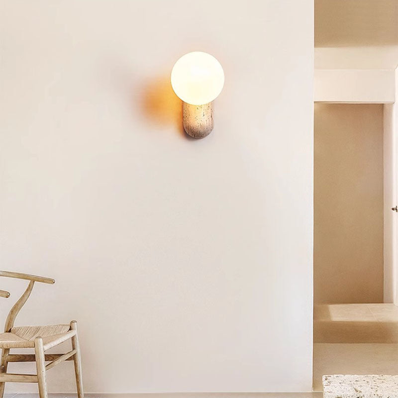 Yellow Travertine Wall Lamp Modern Wabi-Sabi Stone Sconce